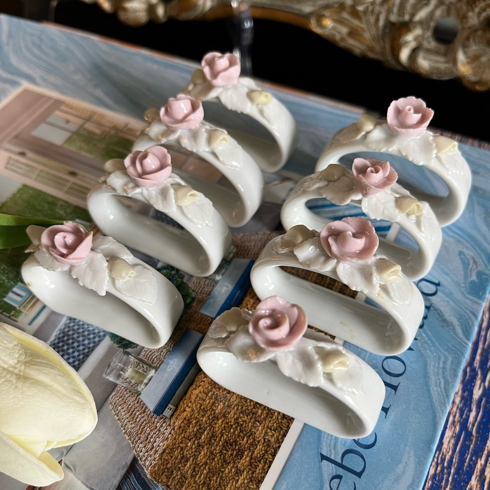 Set of 8 vintage porcelain napkin rings marked, AK Alboth & Kaiser